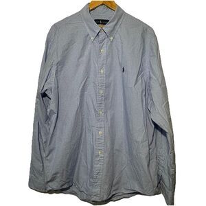 Ralph Lauren Shirt Men XXL Blue Gingham Check Button Up 100% Cotton Long Sleeve